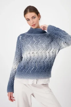 Ajour Pullover mit Lurex smokey blue gemustert