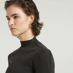 Asymmetric zip cropped slim mock ls wmn dk black