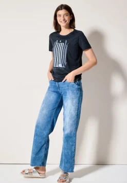 Ausbrenner-Shirt mit Wording universal blue