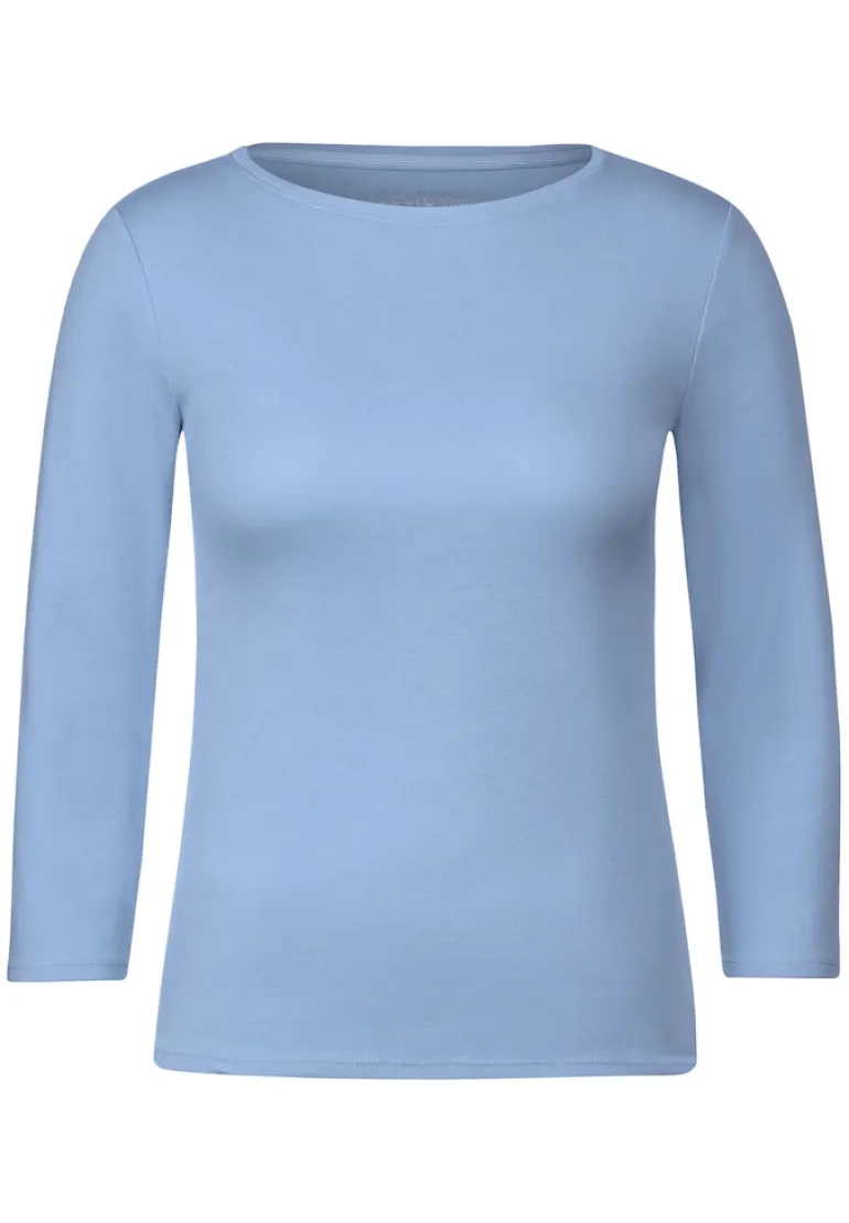 Basic Shirt in Unifarbe soda blue