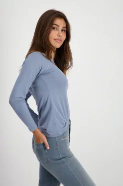 Basic Shirt mit Glanznaht smokey blue