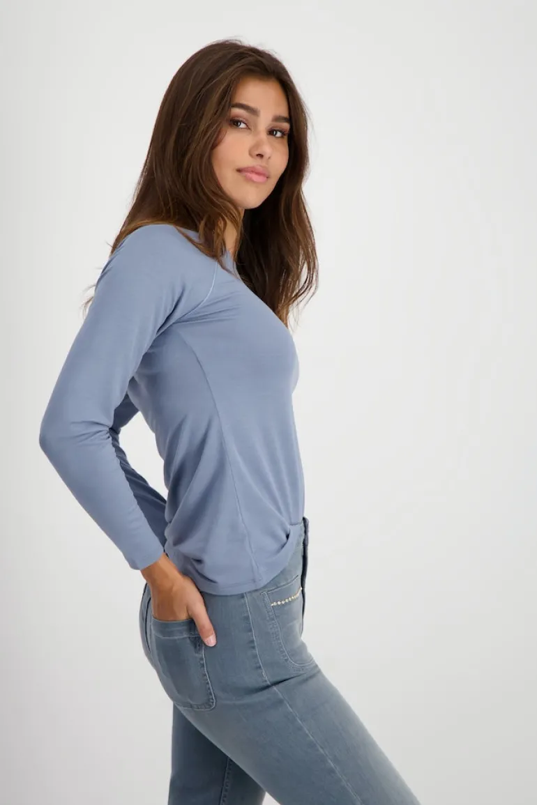 Basic Shirt mit Glanznaht smokey blue