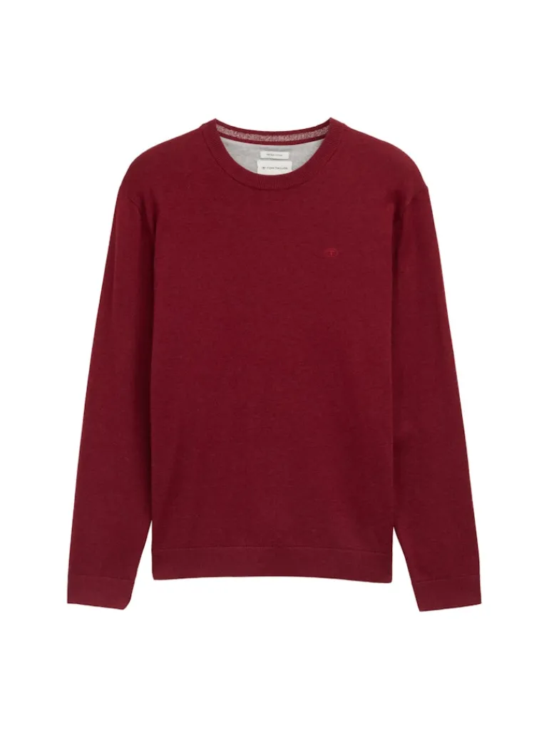 Basic Strickpullover aus Baumwolle dark samba red melange