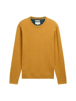 Basic Strickpullover aus Baumwolle mustard melange