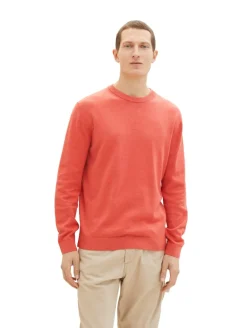 Basic Strickpullover aus Baumwolle soft red melange