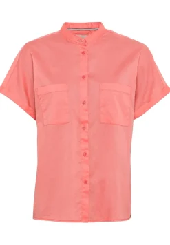 Baumwollbluse mit Stehkragen coral
