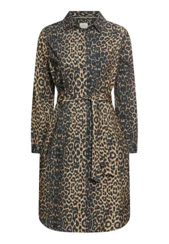 Baumwollkleid mit Bindegürtel leo aop