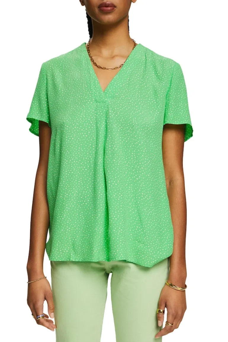 Bedruckte Bluse mit V-Ausschnitt citrus green