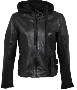 Bikerjacke mit abnehmbarem Jerseyhoodie schwarz