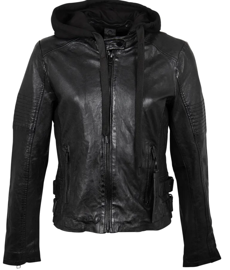 Bikerjacke mit abnehmbarem Jerseyhoodie schwarz