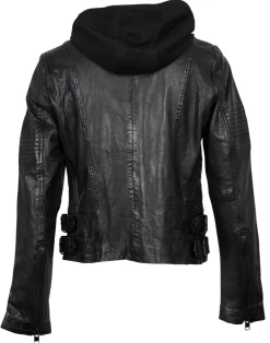 Bikerjacke mit abnehmbarem Jerseyhoodie schwarz
