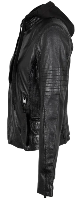 Bikerjacke mit abnehmbarem Jerseyhoodie schwarz