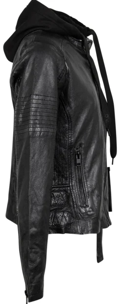 Bikerjacke mit abnehmbarem Jerseyhoodie schwarz