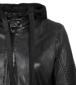 Bikerjacke mit abnehmbarem Jerseyhoodie schwarz