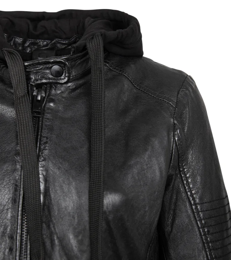 Bikerjacke mit abnehmbarem Jerseyhoodie schwarz