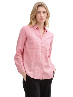 Bluse mit Brusttaschen berry red