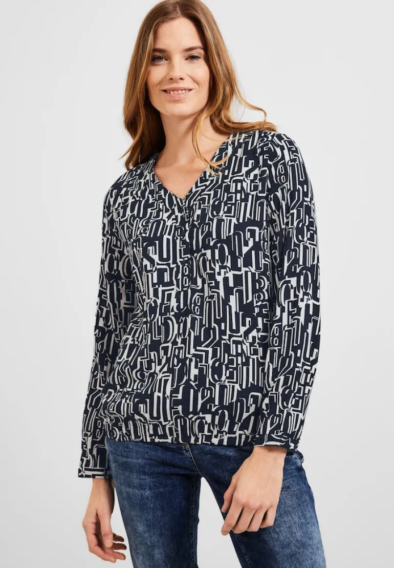 Bluse mit Buchstabenprint deep blue