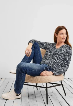 Bluse mit Buchstabenprint deep blue