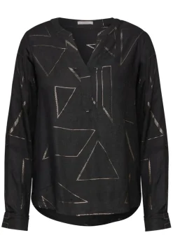 Bluse mit Folienprint black melange