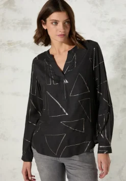 Bluse mit Folienprint black melange
