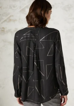 Bluse mit Folienprint black melange