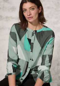 Bluse mit grafischem Muster glaced salvia green