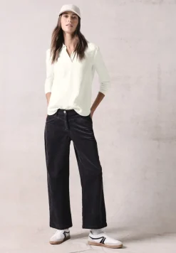 Bluse mit Jersey-Arm vanilla white
