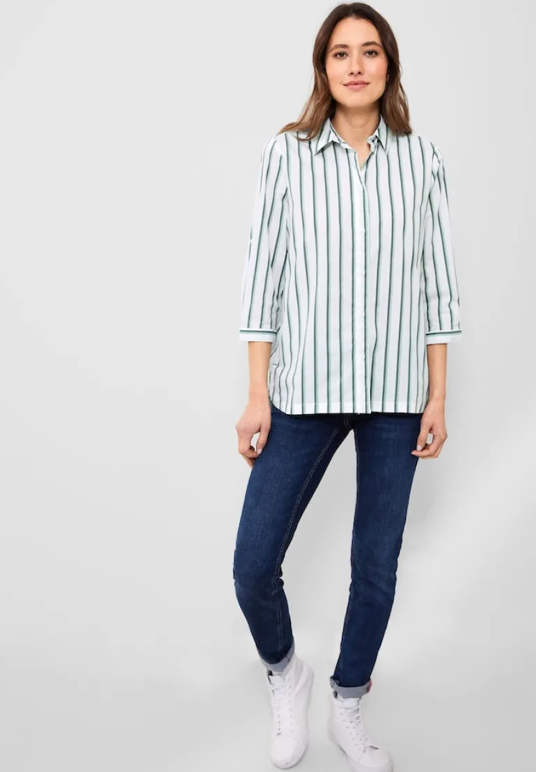 Bluse mit Multicolorstreifen easy khaki
