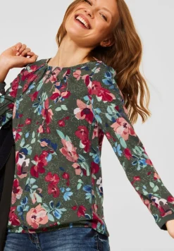 Bluse mit Print und Zipper utility olive