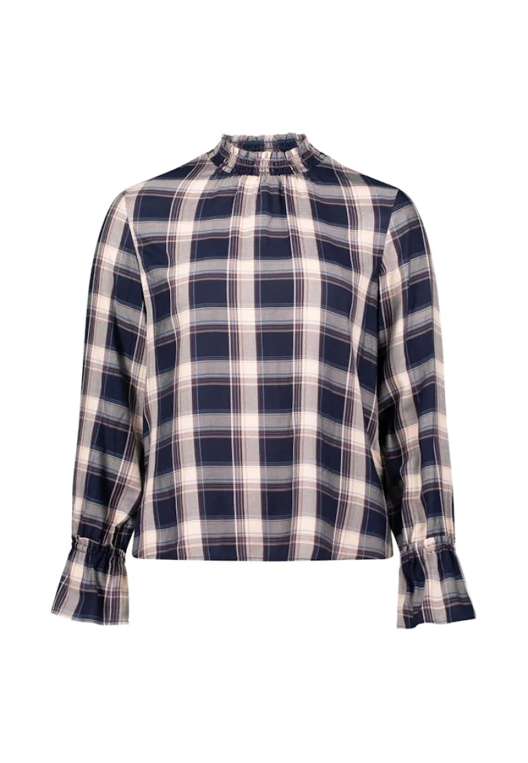 Bluse mit Rüschen dark bluebeige