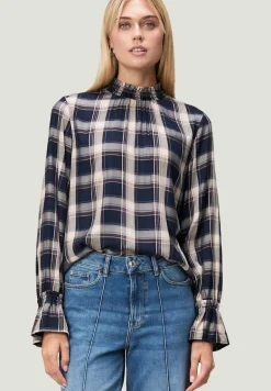 Bluse mit Rüschen dark bluebeige