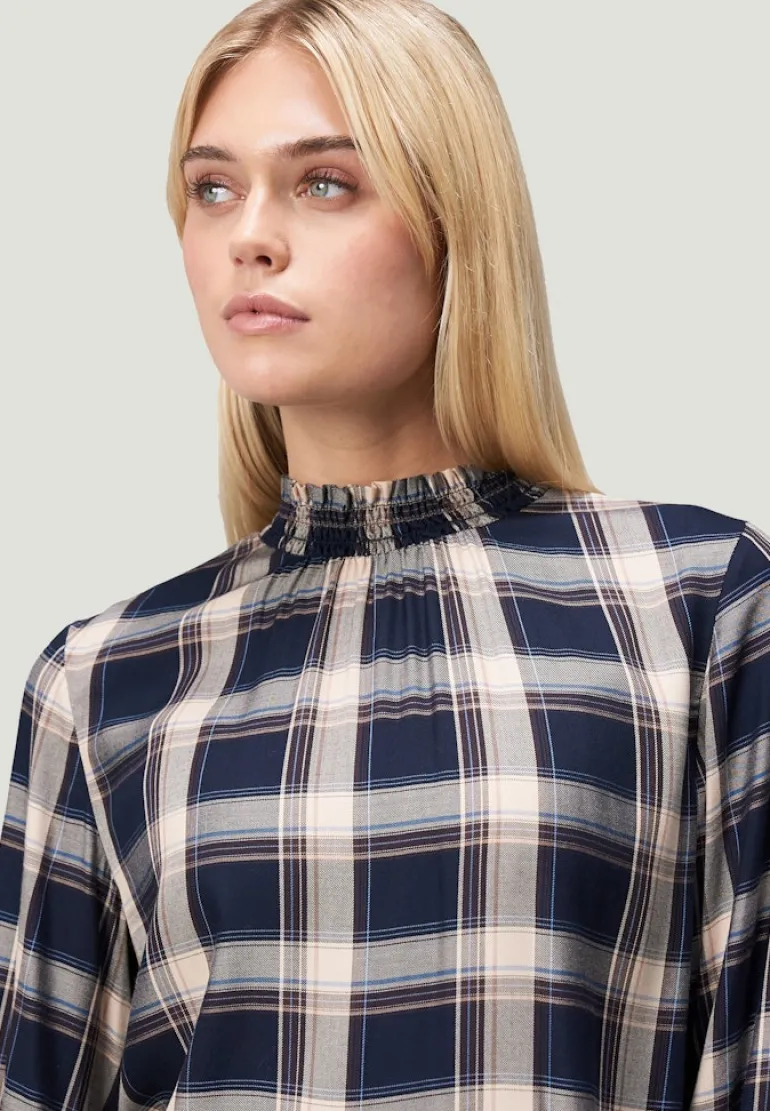 Bluse mit Rüschen dark bluebeige