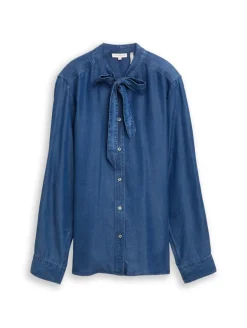 Bluse mit Schleifen-Detail blue denim dark wash