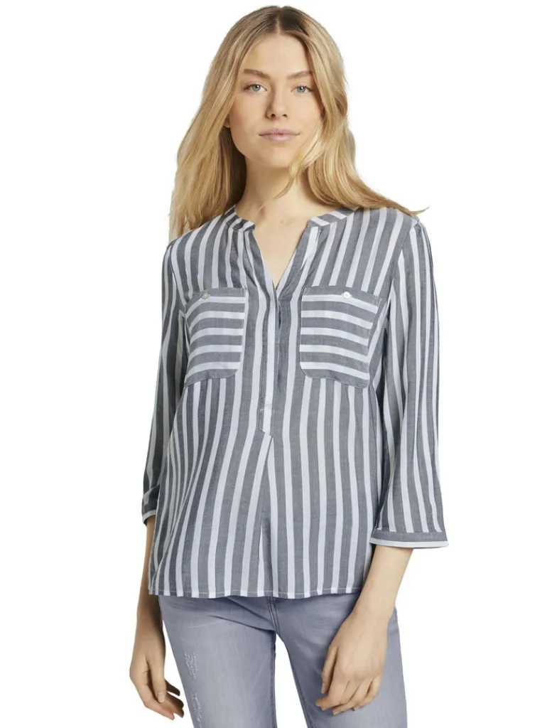 Bluse mit Streifenmuster offwhite navy vertical stripe