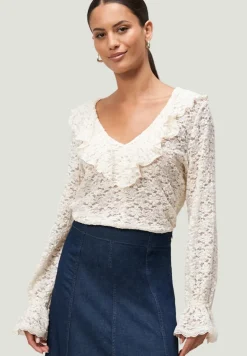 Boho-Bluse aus Spitze eggnog