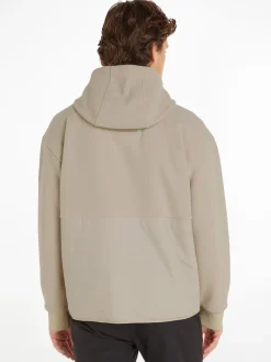 BONDED FLEECE ZIP HOODED JACKET stony beige