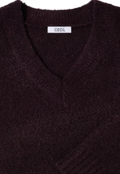 Bouclé V-Neck Pullover eggplant red