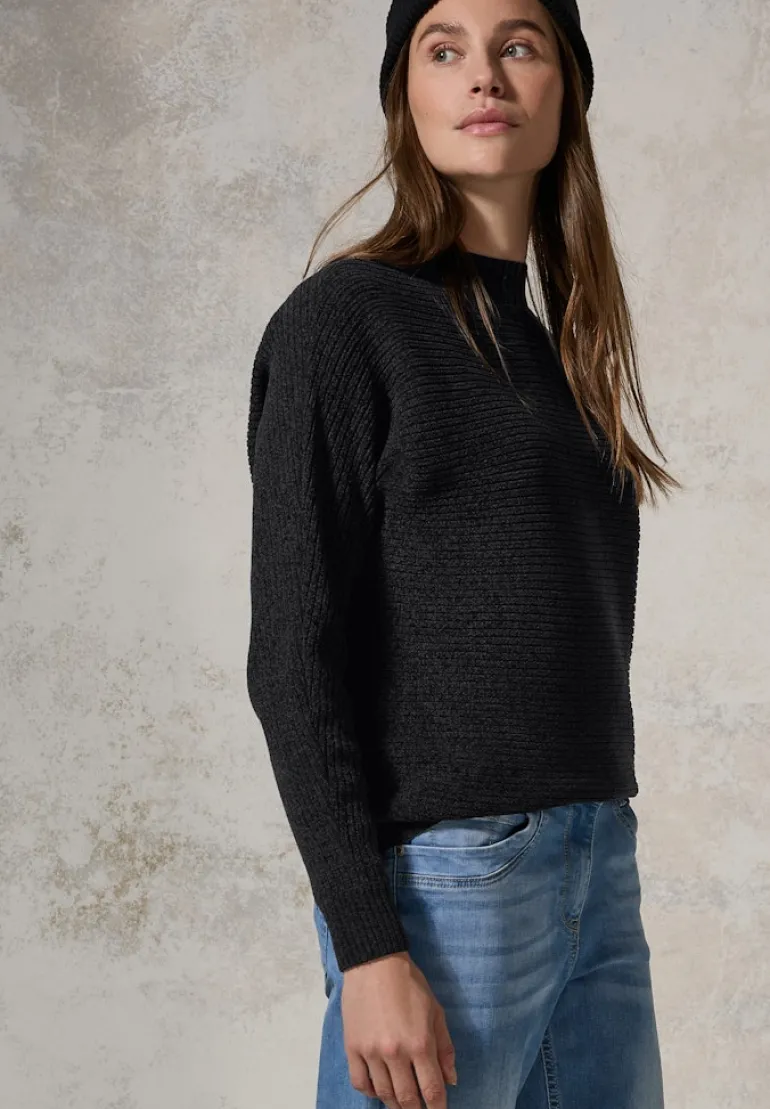 Chenille Dolman Pullover deep charcoal grey