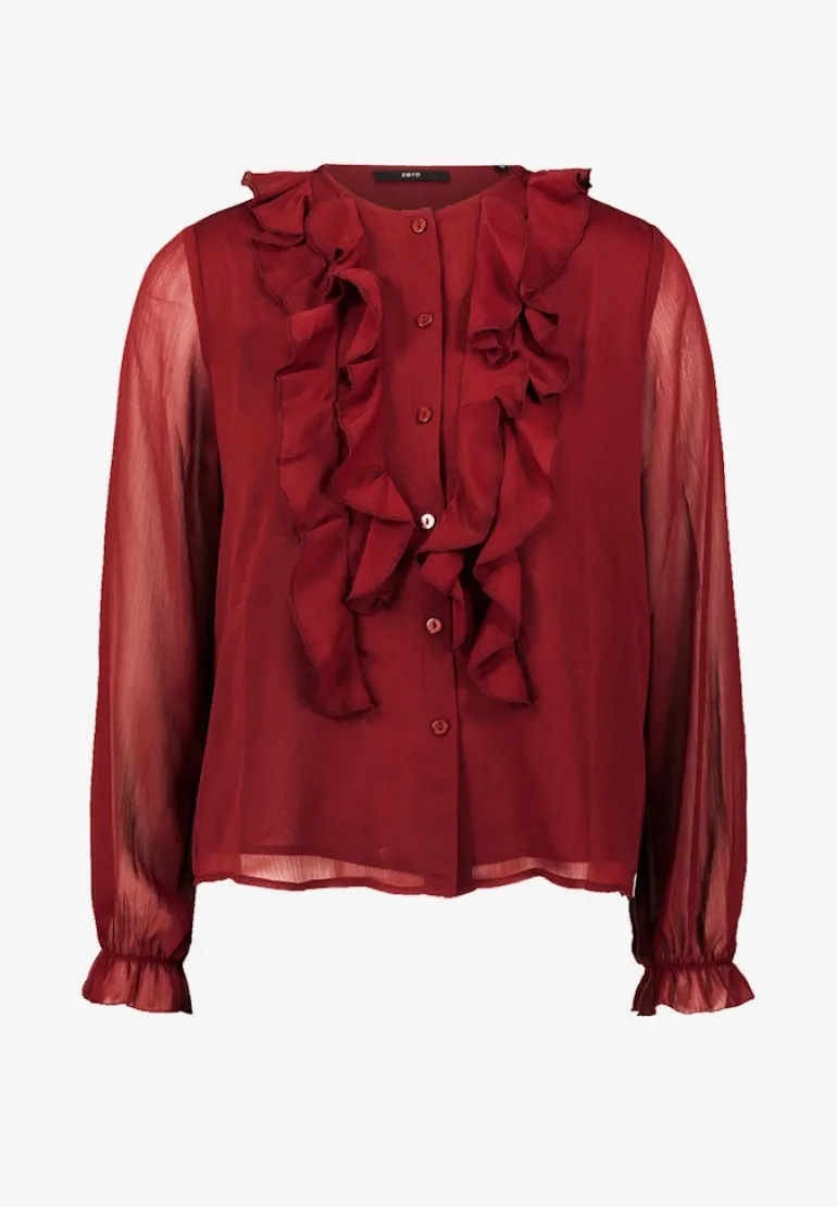 Chiffonbluse mit Volants cabernet