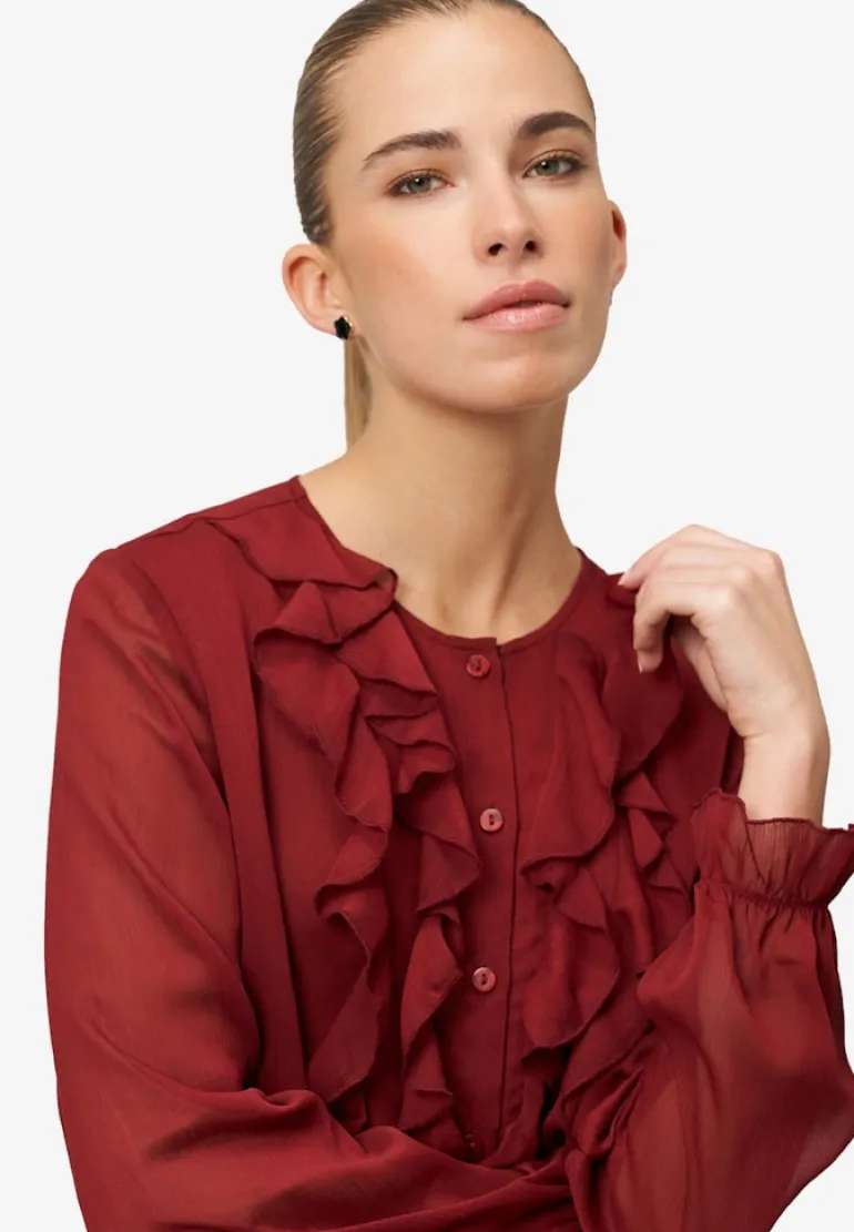 Chiffonbluse mit Volants cabernet