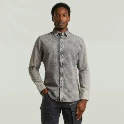 Clean slim shirt ls sun faded graphite grey