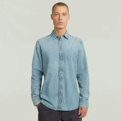 Clean slim shirt ls sun faded pacific blue