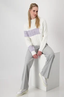 Colourblocking-Pullover mit Zopfmuster off-white