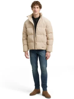 Cord Puffer-Jacke mit Stehkragen cashew beige
