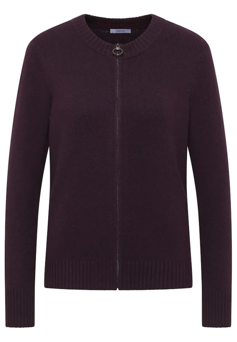 Cosy Cardigan mit Zipper eggplant red melange