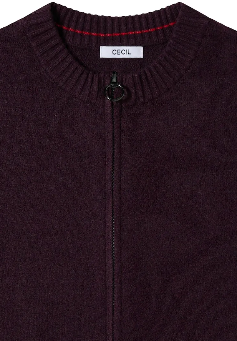 Cosy Cardigan mit Zipper eggplant red melange