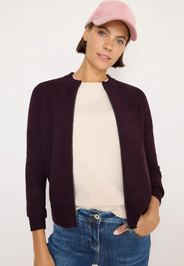 Cosy Cardigan mit Zipper eggplant red melange