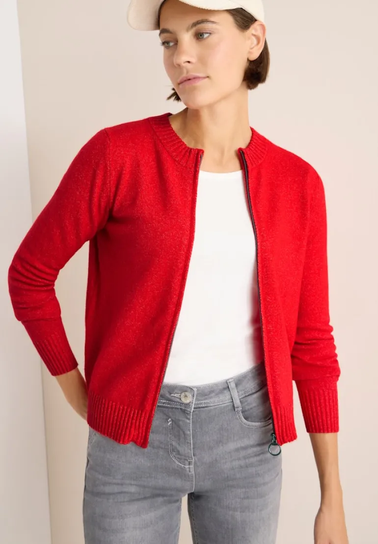 Cosy Cardigan mit Zipper fiery red melange
