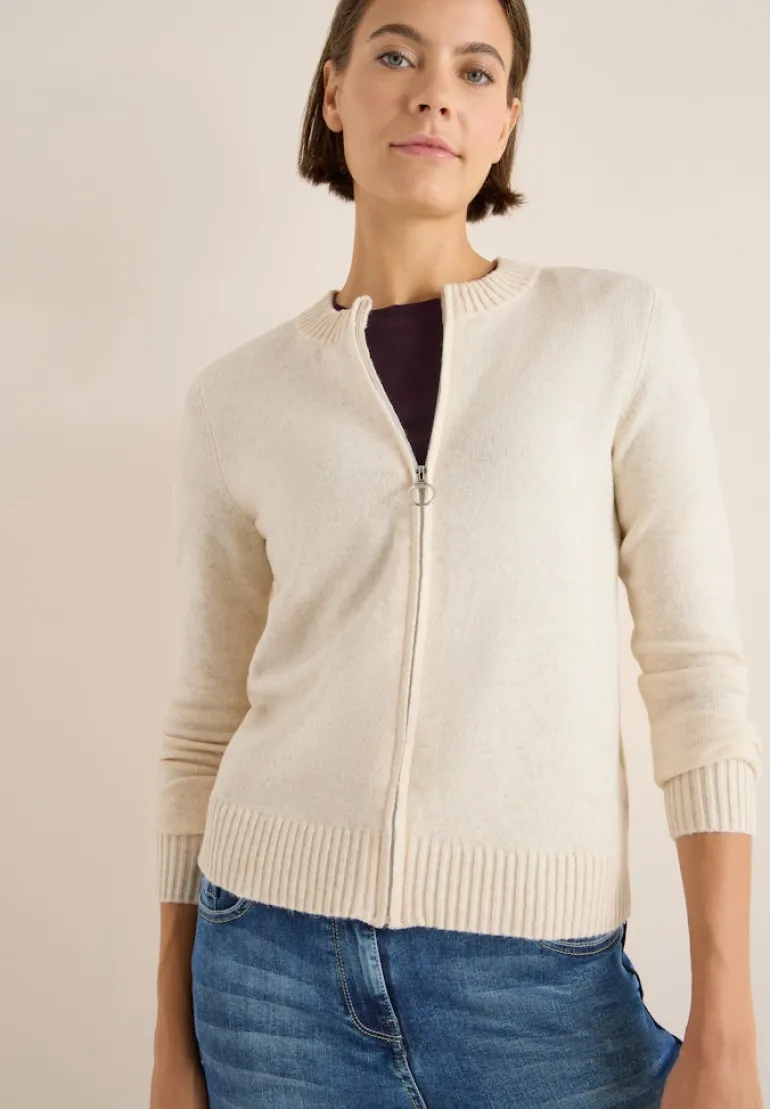 Cosy Cardigan mit Zipper oat milk beige melange