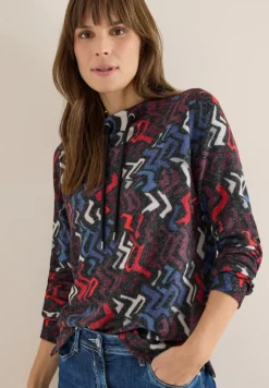 Cosy Shirt mit Grafikmuster black multi melange